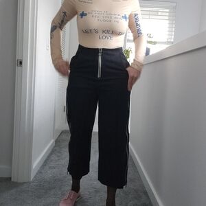 Black High-Waisted Pants with Front Zipper